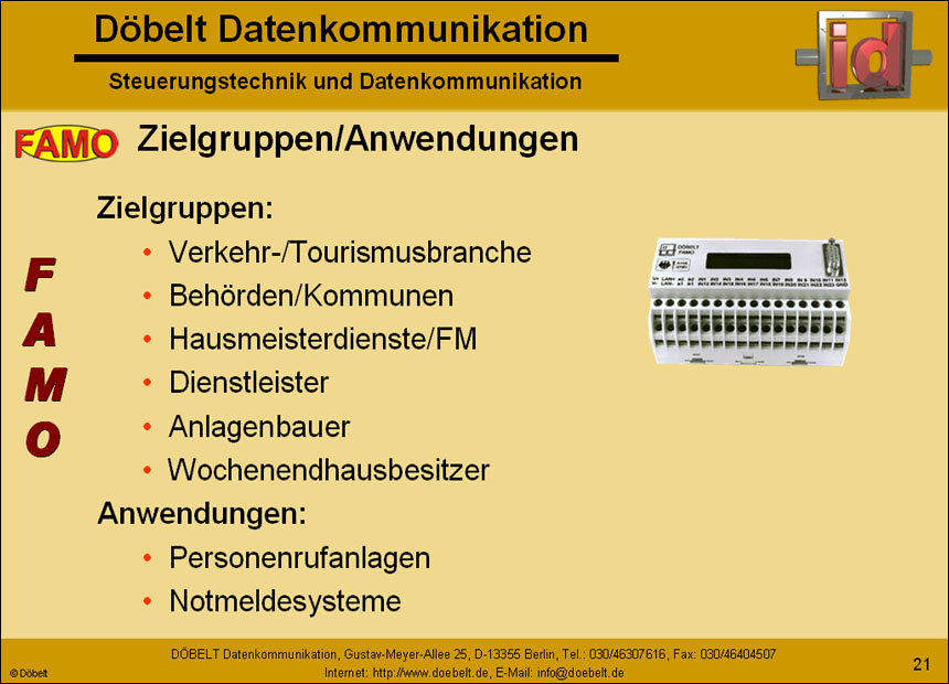 Dbelt Datenkommunikation - Produktprsentation: famo - Folie 21