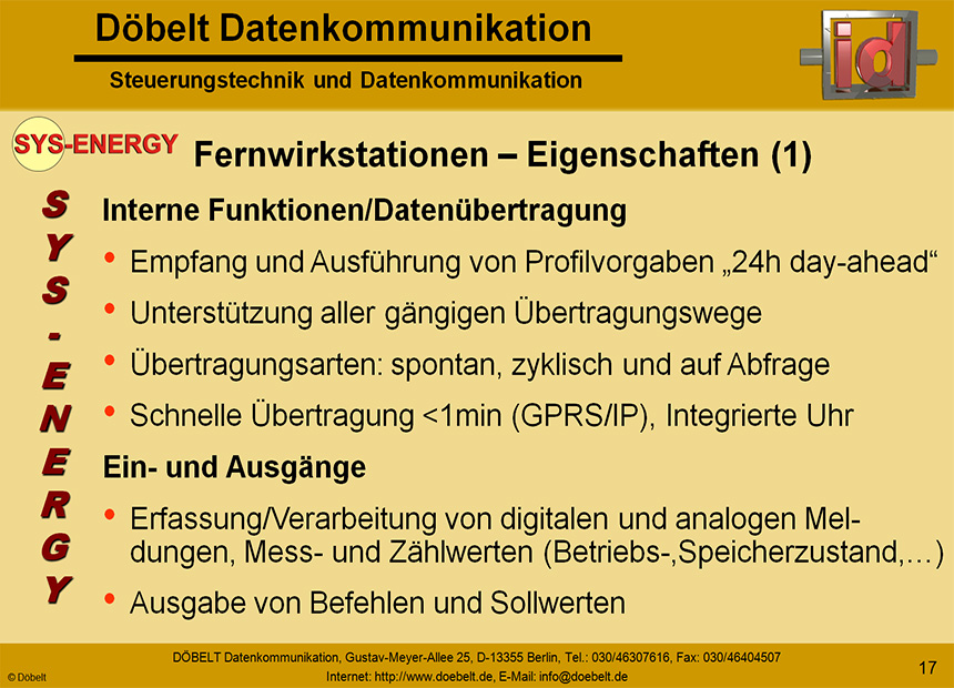 Dbelt Datenkommunikation - Produktprsentation: sys-energie - Folie 17