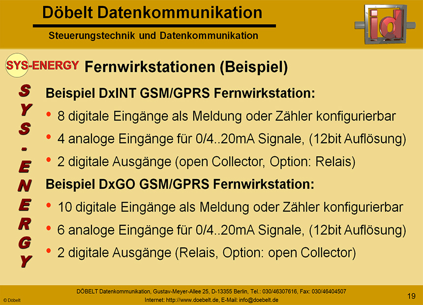 Dbelt Datenkommunikation - Produktprsentation: sys-energie - Folie 19