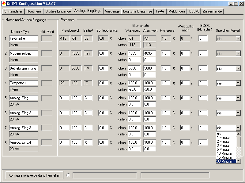 Registerkarte Analoge Eingänge