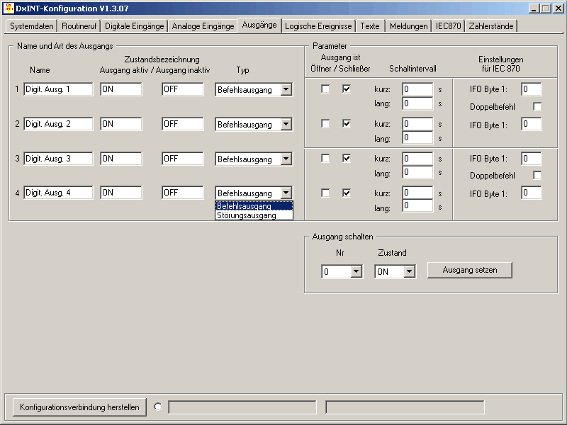 Registerkarte Ausgänge