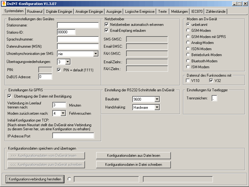 Registerkarte Systemdaten