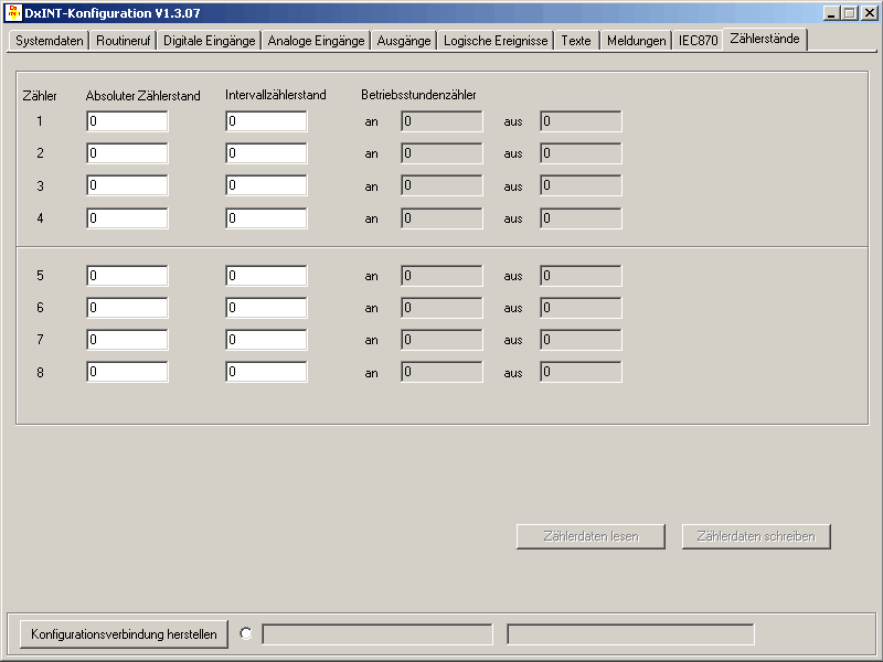 Registerkarte Zählerstände